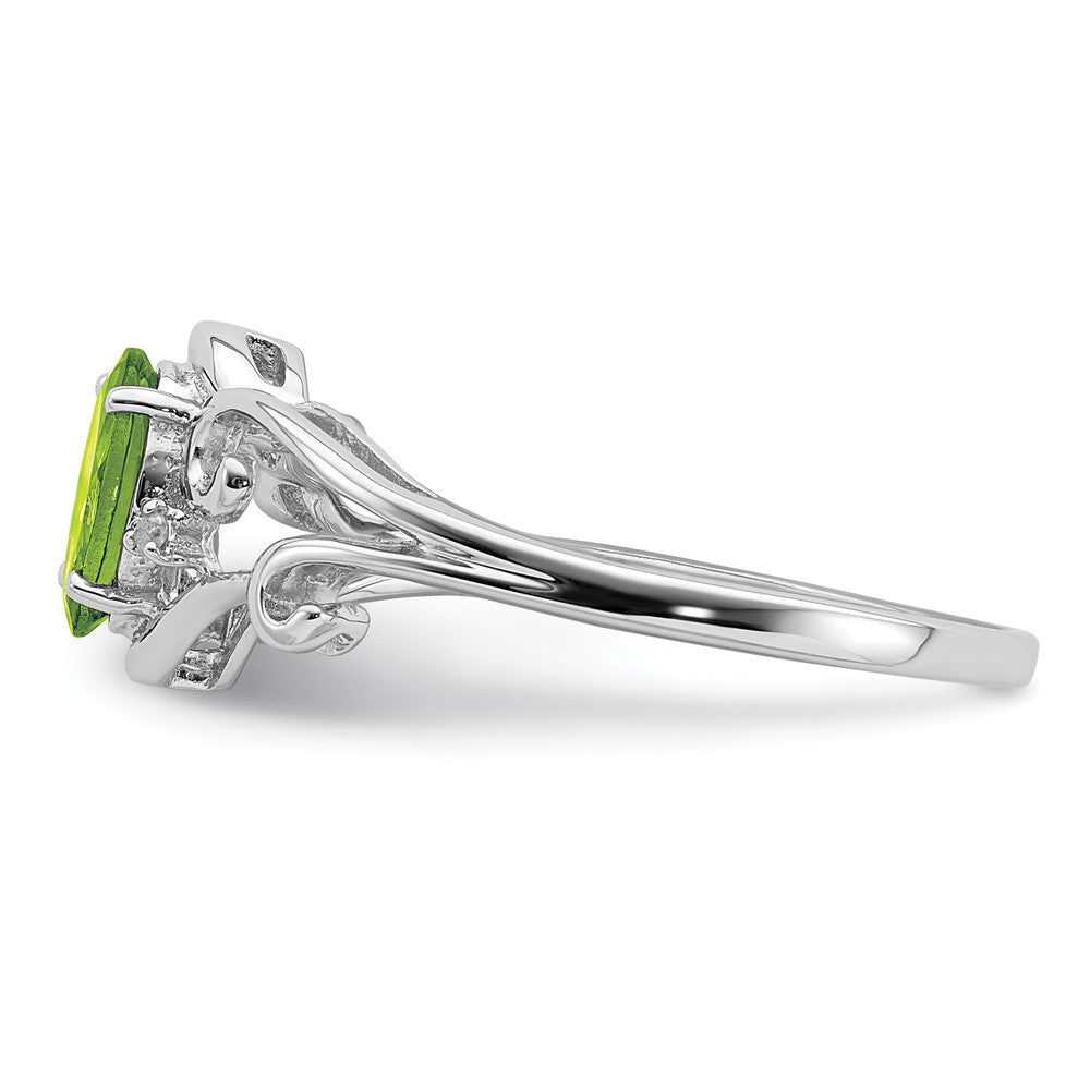 Sterlingsilber Rhodiniert Diamant und Peridot Oval Ring