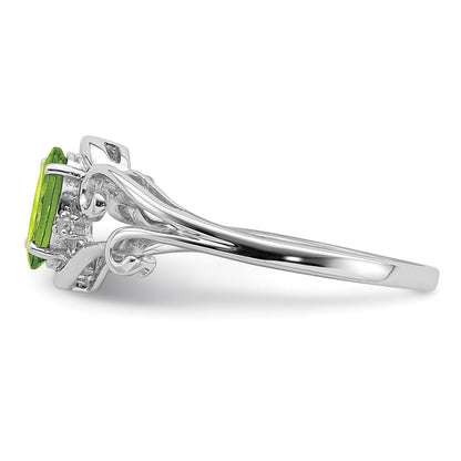 Sterlingsilber Rhodiniert Diamant und Peridot Oval Ring