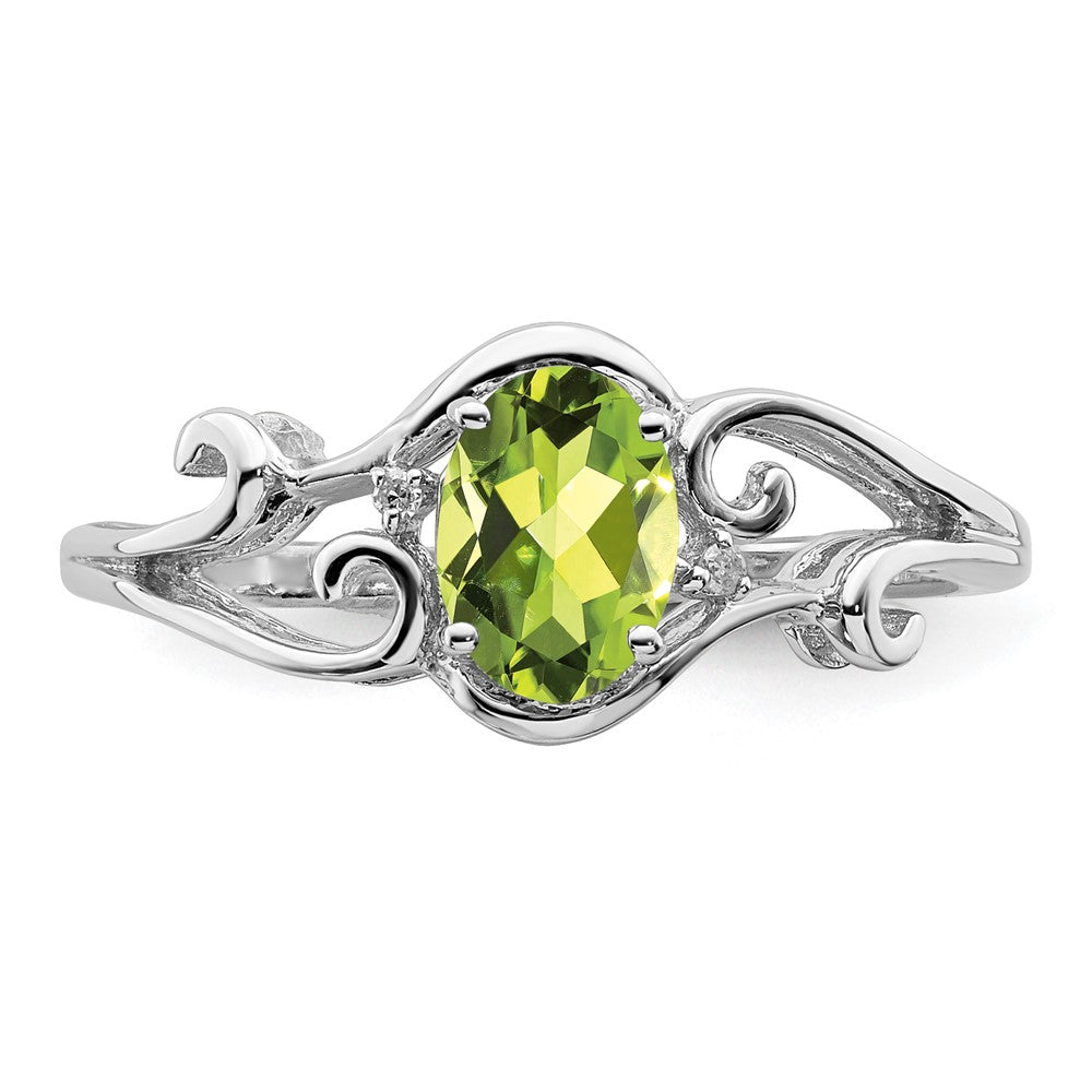 Sterlingsilber Rhodiniert Diamant und Peridot Oval Ring