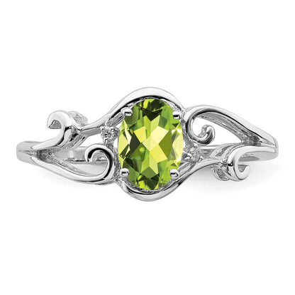 Sterlingsilber Rhodiniert Diamant und Peridot Oval Ring