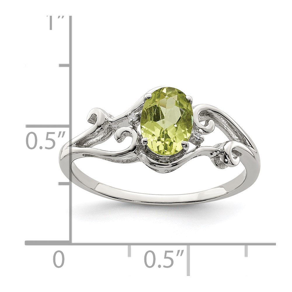Sterlingsilber Rhodiniert Diamant und Peridot Oval Ring