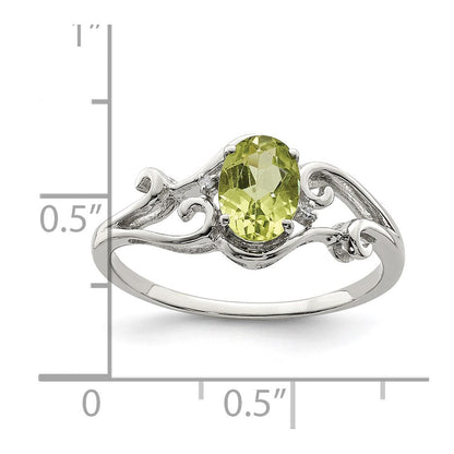 Sterlingsilber Rhodiniert Diamant und Peridot Oval Ring