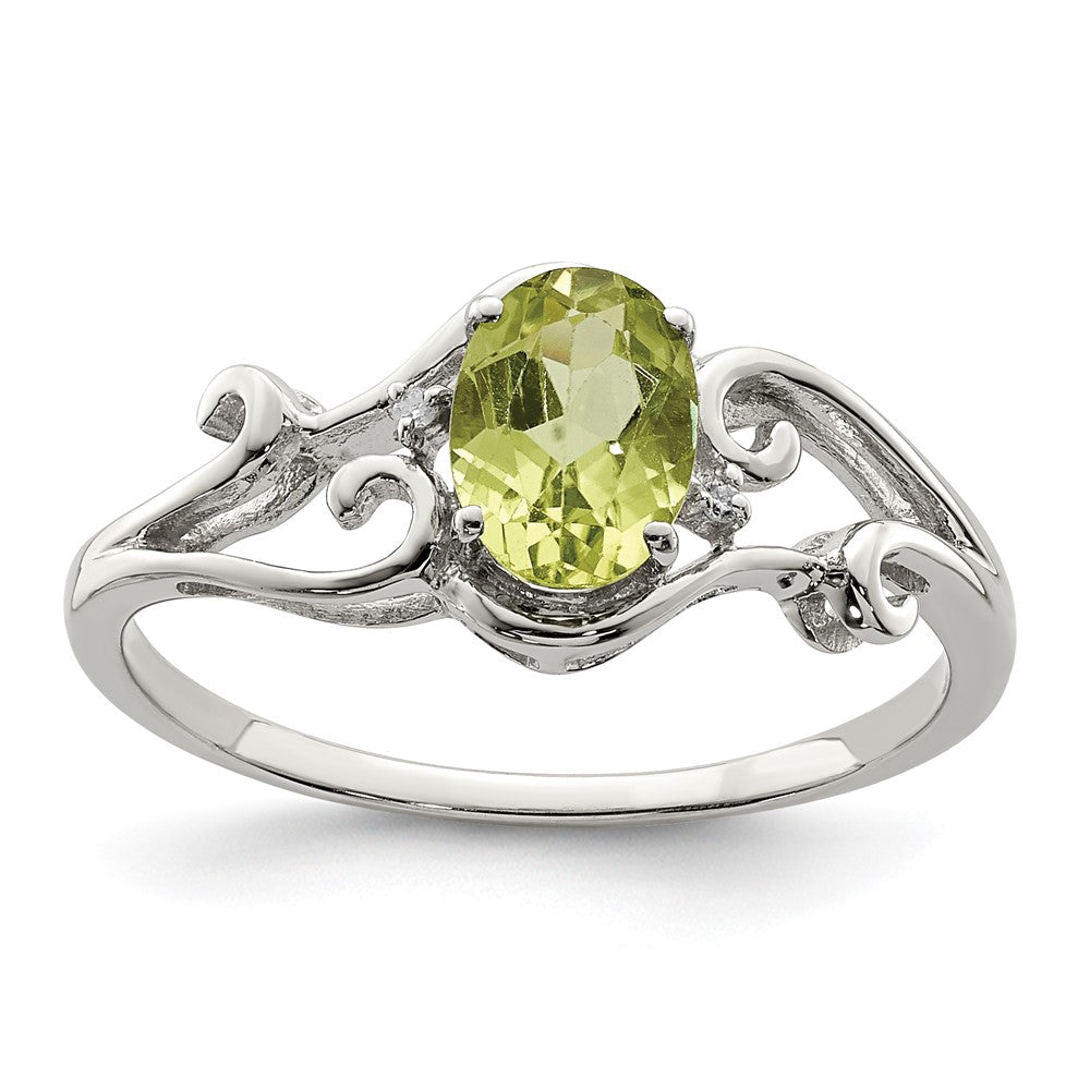 Sterlingsilber Rhodiniert Diamant und Peridot Oval Ring