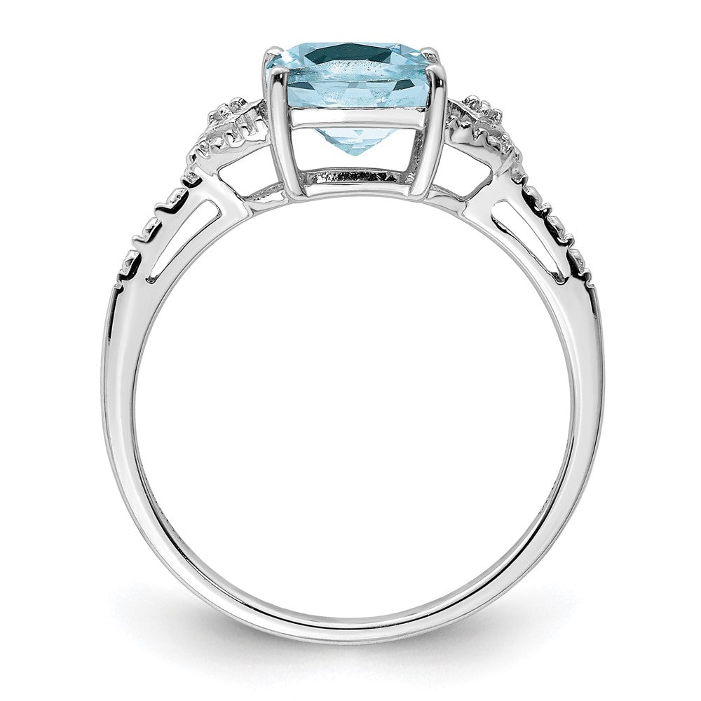 Sterlingsilber Rhodiniert Diamant und Aquamarin Ring