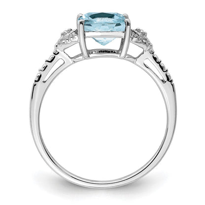 Sterlingsilber Rhodiniert Diamant und Aquamarin Ring