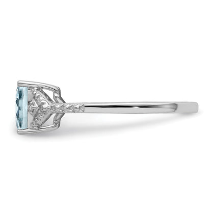 Sterlingsilber Rhodiniert Diamant und Aquamarin Ring