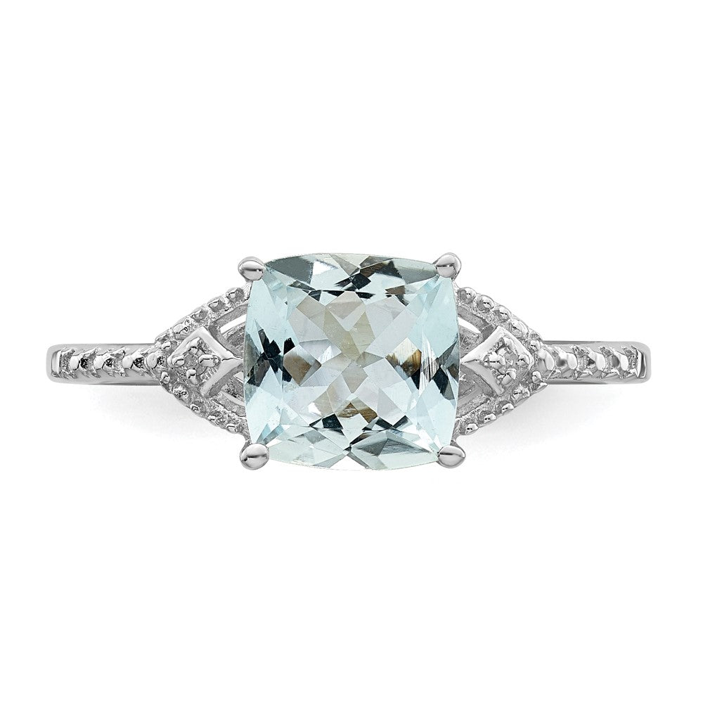 Sterlingsilber Rhodiniert Diamant und Aquamarin Ring
