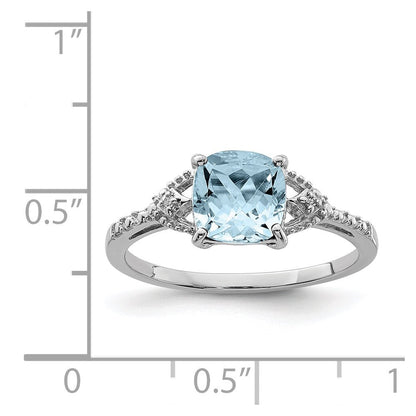 Sterlingsilber Rhodiniert Diamant und Aquamarin Ring