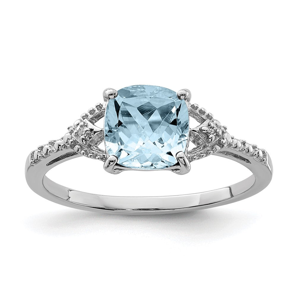 Sterlingsilber Rhodiniert Diamant und Aquamarin Ring