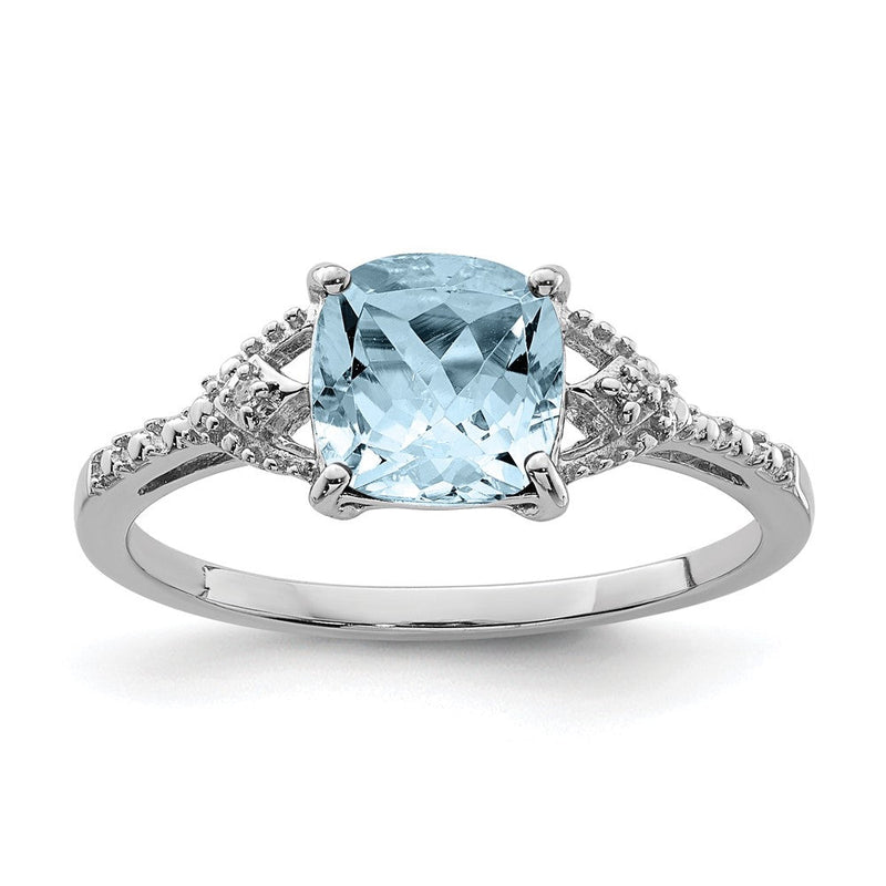 Sterlingsilber Rhodiniert Diamant und Aquamarin Ring