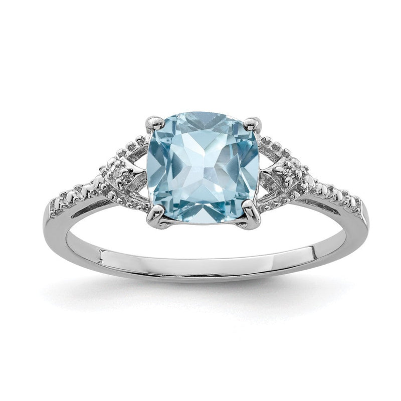 Sterlingsilber Rhodiniert Diamant und Himmel Blautopas Ring