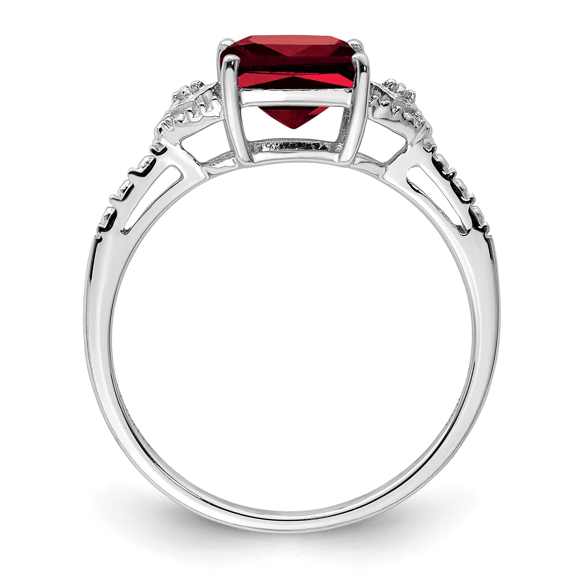 Sterlingsilber Rhodiniert Diamant und Granat Ring