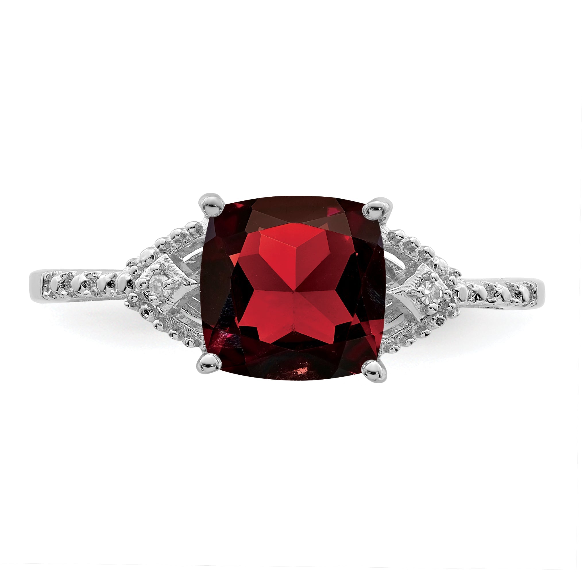 Sterlingsilber Rhodiniert Diamant und Granat Ring