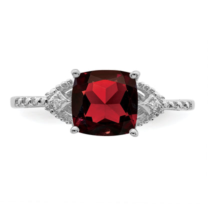 Sterlingsilber Rhodiniert Diamant und Granat Ring