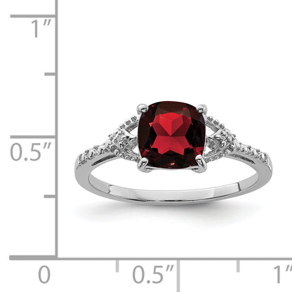 Sterlingsilber Rhodiniert Diamant und Granat Ring