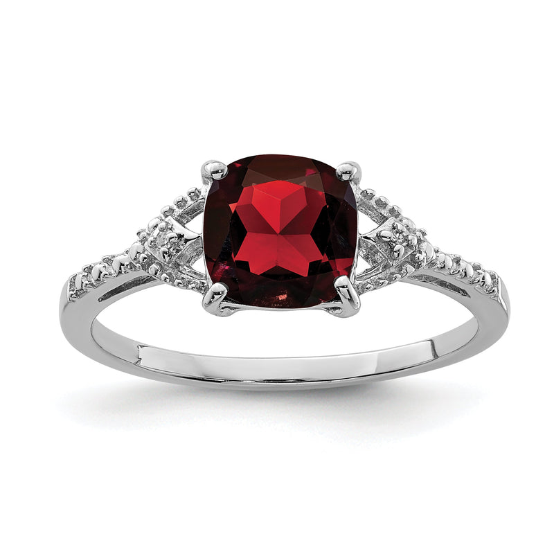 Sterlingsilber Rhodiniert Diamant und Granat Ring
