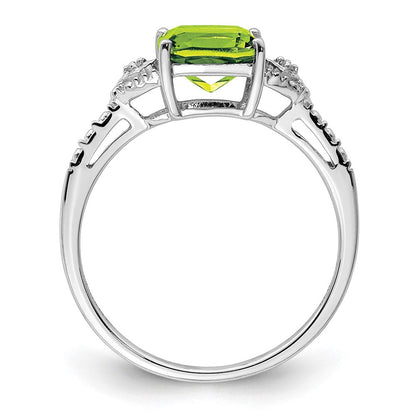 Sterlingsilber Rhodiniert Diamant und Peridot Ring
