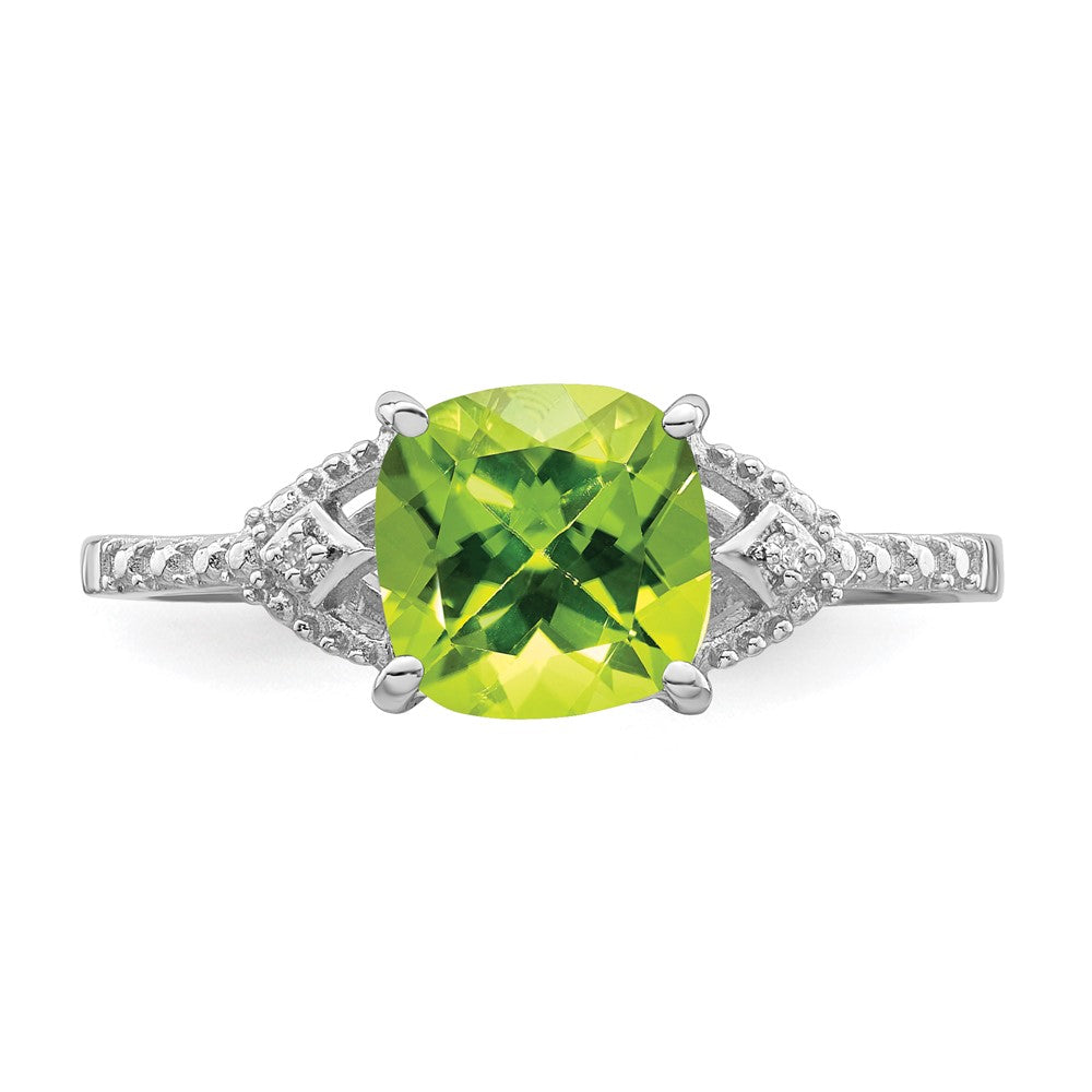 Sterlingsilber Rhodiniert Diamant und Peridot Ring