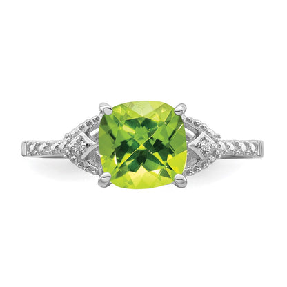 Sterlingsilber Rhodiniert Diamant und Peridot Ring