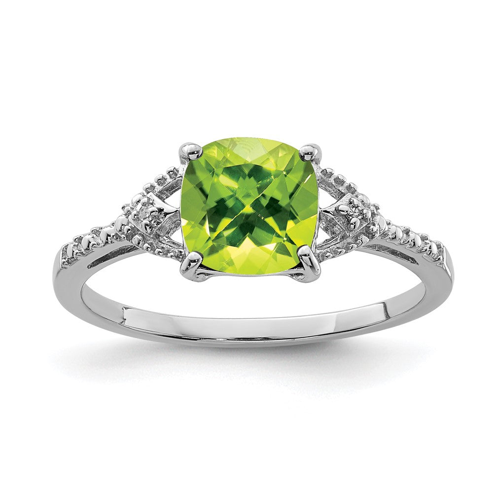 Sterlingsilber Rhodiniert Diamant und Peridot Ring