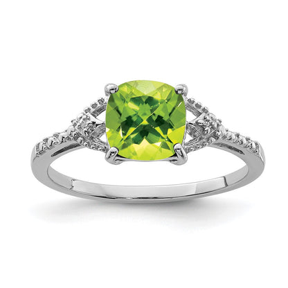 Sterlingsilber Rhodiniert Diamant und Peridot Ring