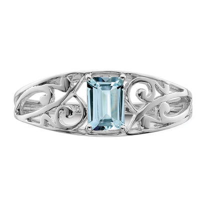 Sterlingsilber Rhodiniert Aquamarin Ring