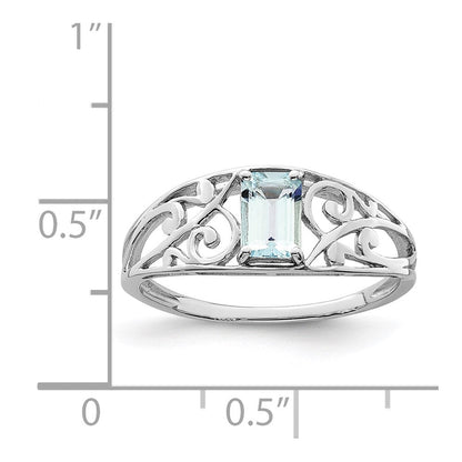 Sterlingsilber Rhodiniert Aquamarin Ring