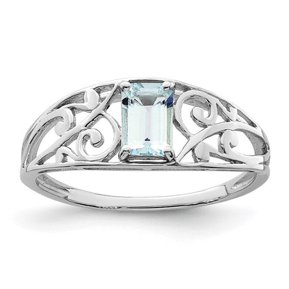Sterlingsilber Rhodiniert Aquamarin Ring