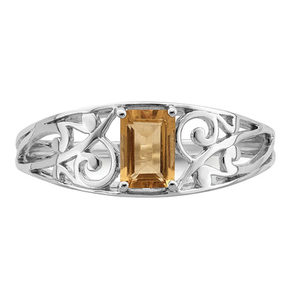 Sterlingsilber Rhodiniert Citrin Ring
