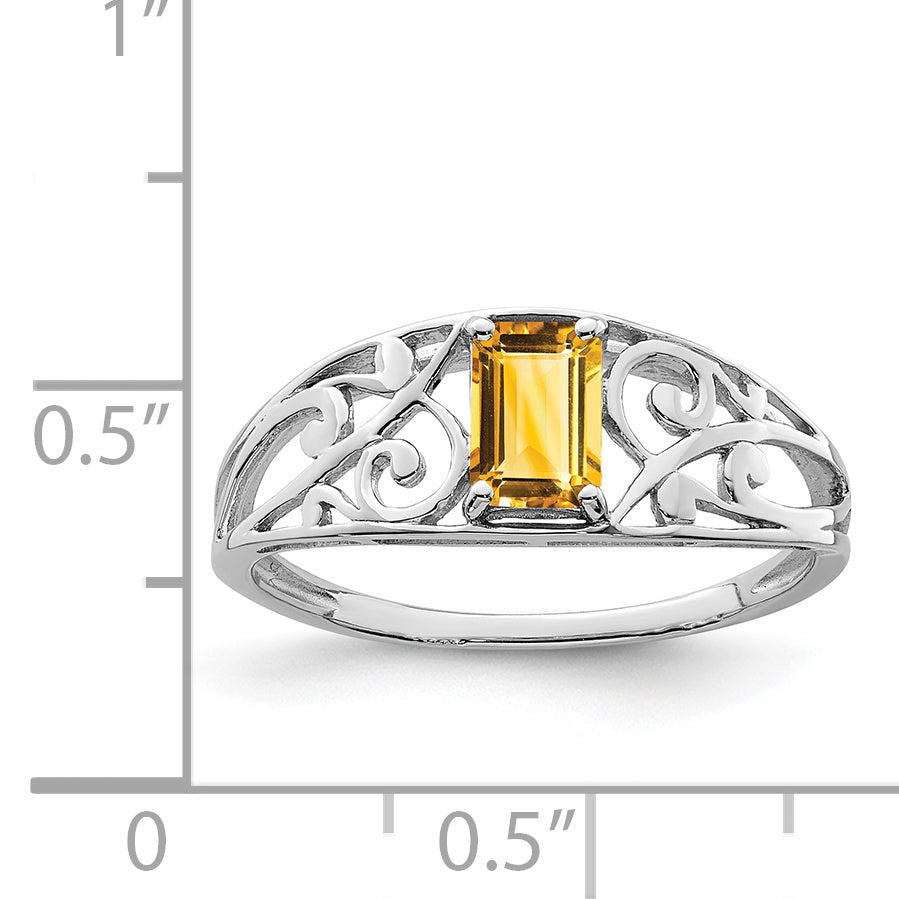 Sterlingsilber Rhodiniert Citrin Ring