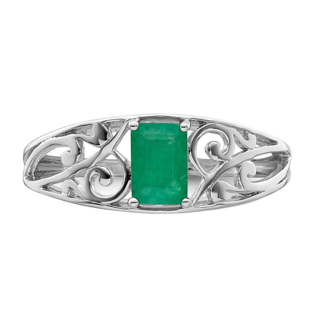 Sterlingsilber Rhodiniert Smaragd Ring