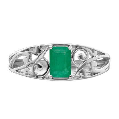 Sterlingsilber Rhodiniert Smaragd Ring