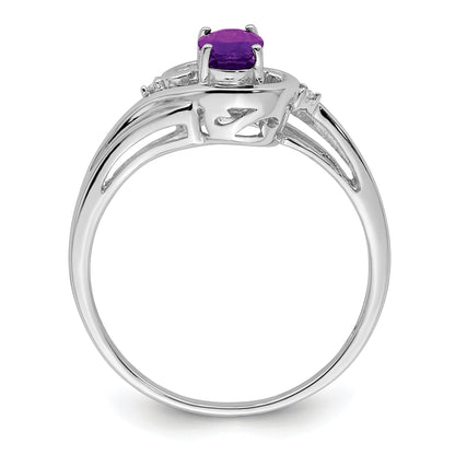 Sterlingsilber Rhodiniert Diamant & Amethyst Ring
