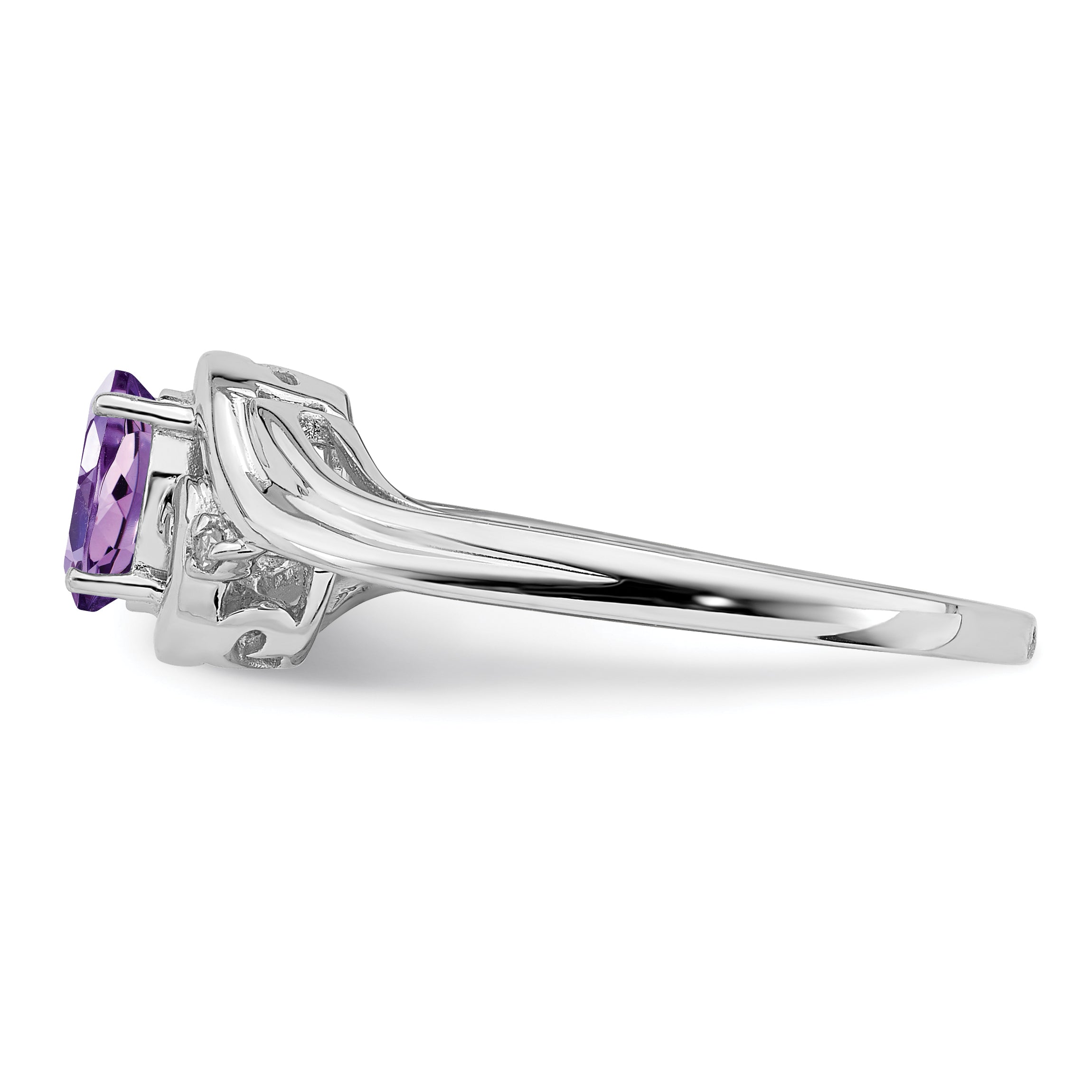 Sterlingsilber Rhodiniert Diamant & Amethyst Ring
