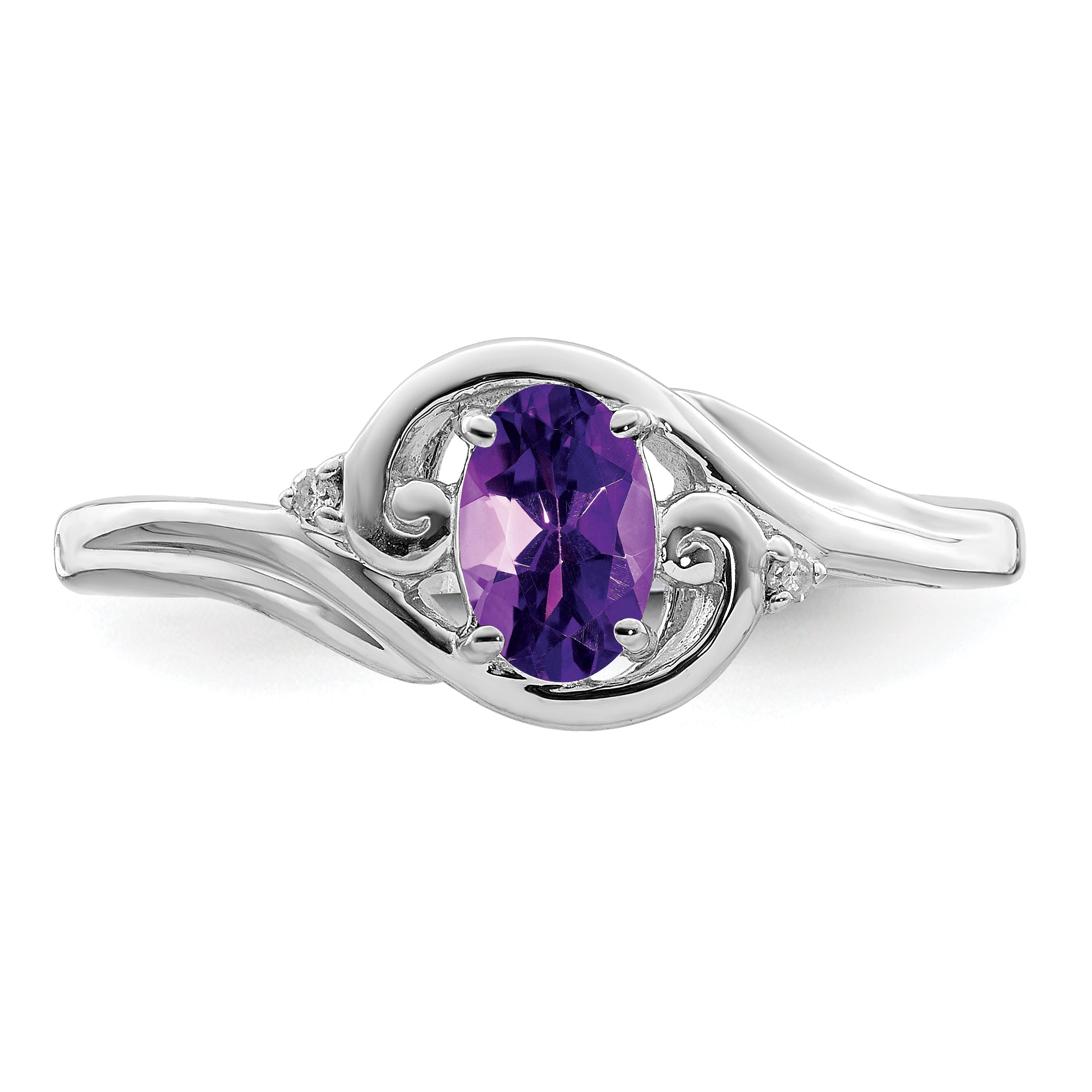 Sterlingsilber Rhodiniert Diamant & Amethyst Ring