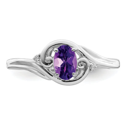 Sterlingsilber Rhodiniert Diamant & Amethyst Ring