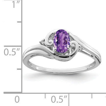 Sterlingsilber Rhodiniert Diamant & Amethyst Ring