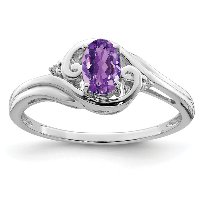 Sterlingsilber Rhodiniert Diamant & Amethyst Ring