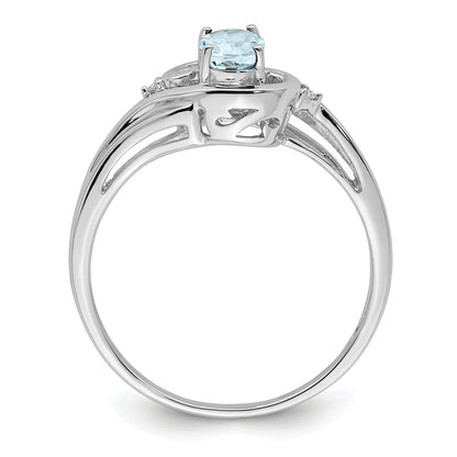 Sterlingsilber Rhodiniert Diamant & Aquamarin Ring