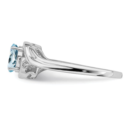 Sterlingsilber Rhodiniert Diamant & Aquamarin Ring
