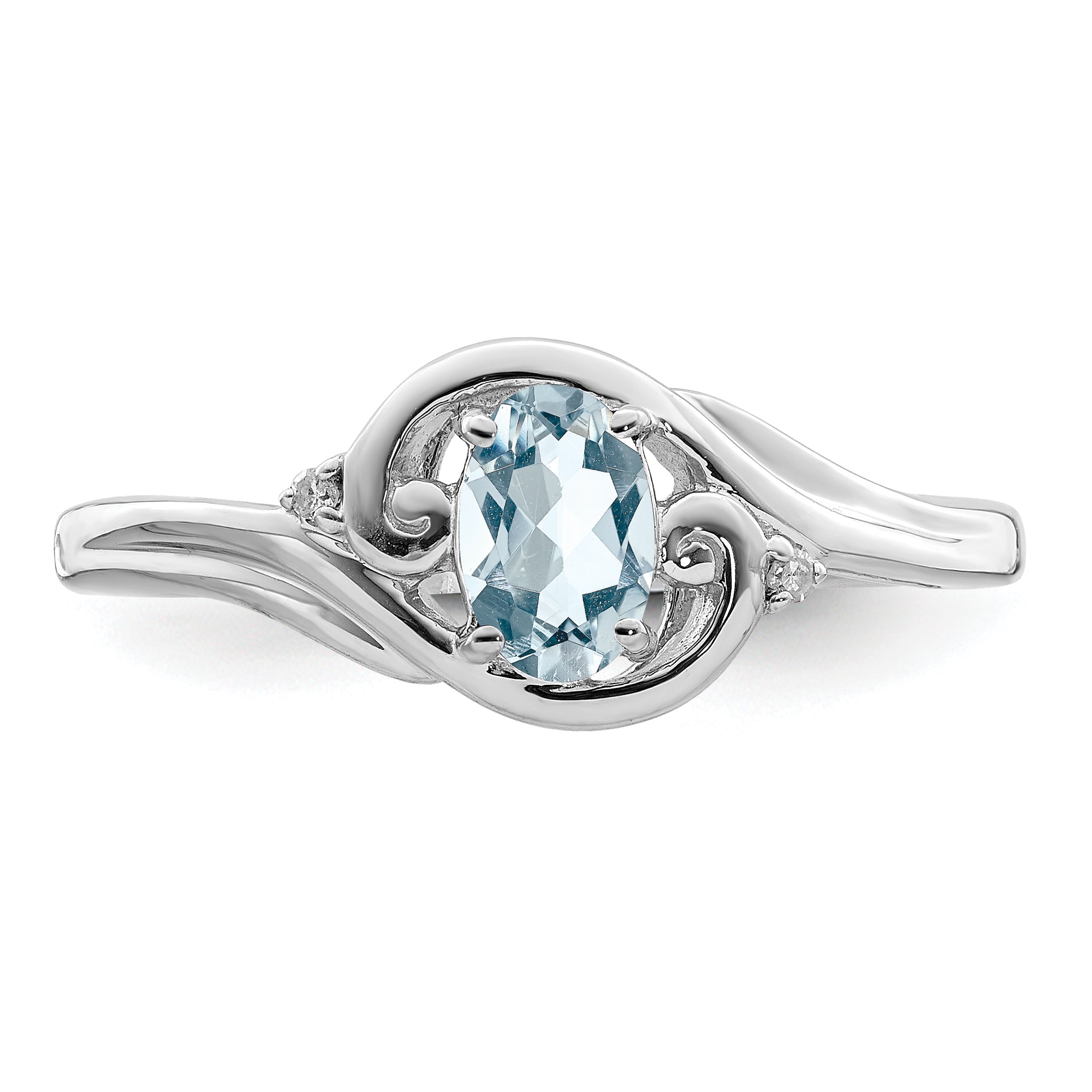 Sterlingsilber Rhodiniert Diamant & Aquamarin Ring