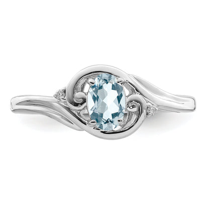 Sterlingsilber Rhodiniert Diamant & Aquamarin Ring