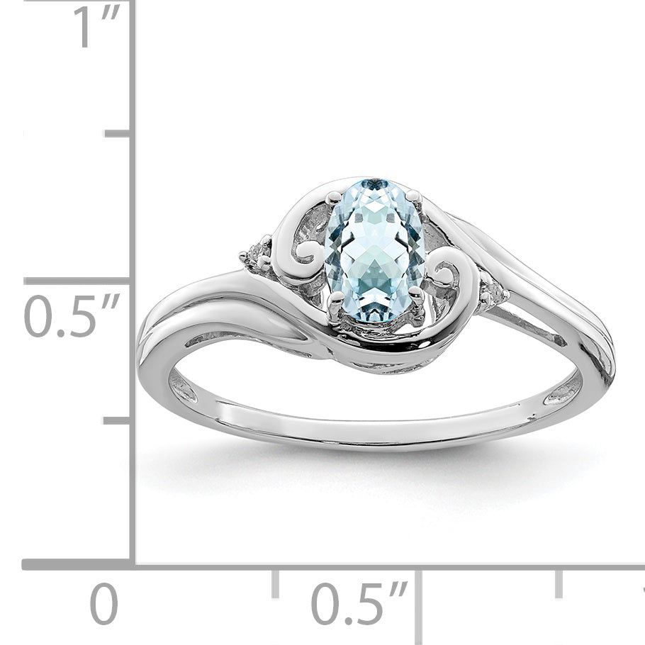 Sterlingsilber Rhodiniert Diamant & Aquamarin Ring