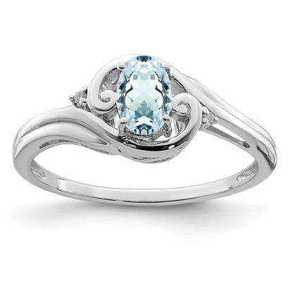 Sterlingsilber Rhodiniert Diamant & Aquamarin Ring