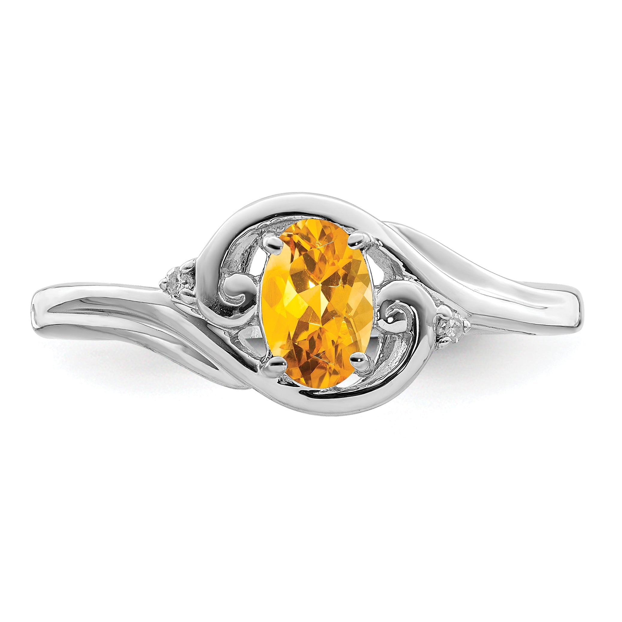 Sterlingsilber Rhodiniert Diamant & Citrin Ring