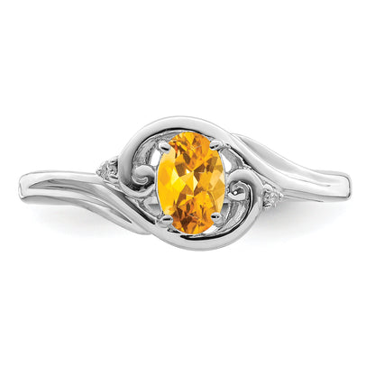 Sterlingsilber Rhodiniert Diamant & Citrin Ring
