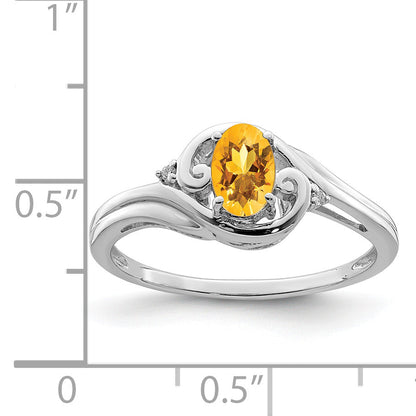 Sterlingsilber Rhodiniert Diamant & Citrin Ring