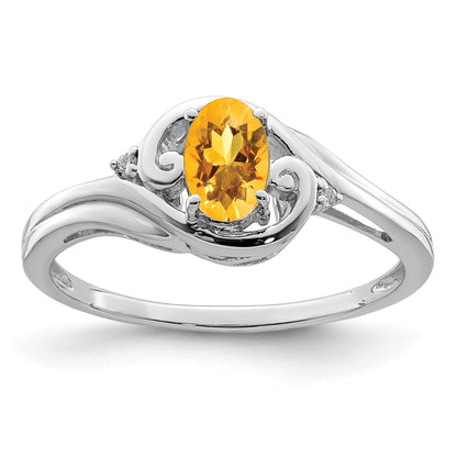 Sterlingsilber Rhodiniert Diamant & Citrin Ring