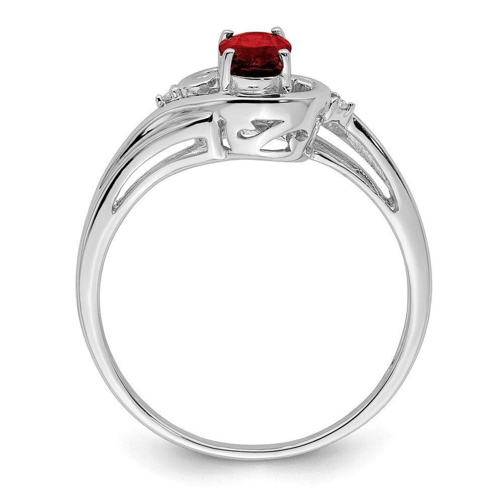 Sterlingsilber Rhodiniert Diamant & Granat Ring