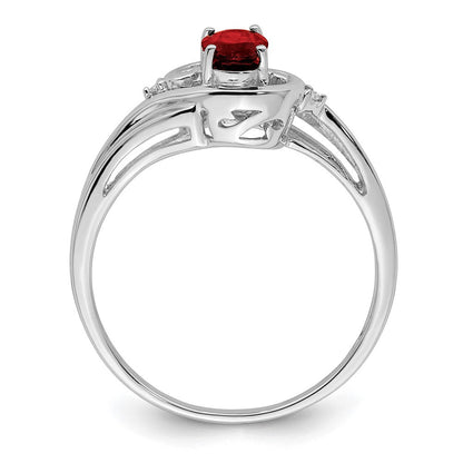 Sterlingsilber Rhodiniert Diamant & Granat Ring